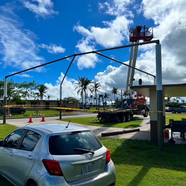 Steel frame and elevated work platform at a Guam project site